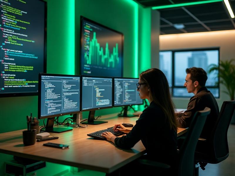 Software developer creating custom business application with modern development tools